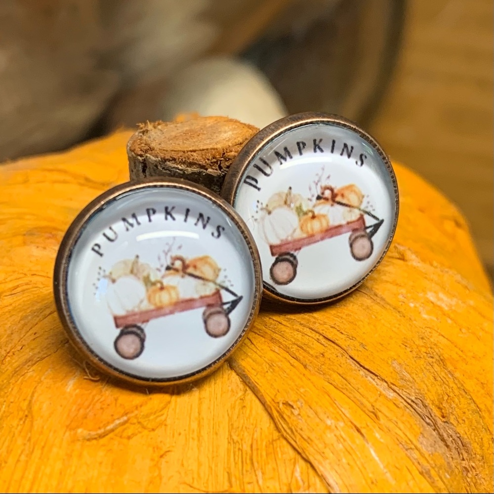 🍁HP🍁Pumpkin wagon stud earrings, handmade, NWT